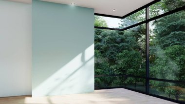 Boş iç oda gölge duvarı arka planı mimari güneş ışığını taklit ediyor. boş ev modern pencere ışıklandırması daire tasarımı ev içinde beyaz ev. boş küçük konsept arkaplan parlak temiz.