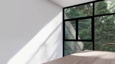 Boş iç oda gölge duvarı arka planı mimari güneş ışığını taklit ediyor. boş ev modern pencere ışıklandırması daire tasarımı ev içinde beyaz ev. boş küçük konsept arkaplan parlak temiz.