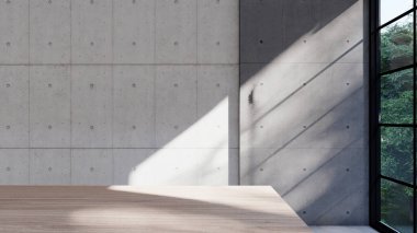 Boş iç oda gölge duvarı arka planı mimari güneş ışığını taklit ediyor. boş ev modern pencere ışıklandırması daire tasarımı ev içinde beyaz ev. boş küçük konsept arkaplan parlak temiz.