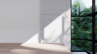 Boş iç oda gölge duvarı arka planı mimari güneş ışığını taklit ediyor. boş ev modern pencere ışıklandırması daire tasarımı ev içinde beyaz ev. boş küçük konsept arkaplan parlak temiz.