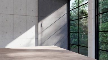 Boş iç oda gölge duvarı arka planı mimari güneş ışığını taklit ediyor. boş ev modern pencere ışıklandırması daire tasarımı ev içinde beyaz ev. boş küçük konsept arkaplan parlak temiz.