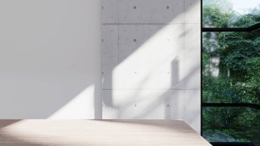 Boş iç oda gölge duvarı arka planı mimari güneş ışığını taklit ediyor. boş ev modern pencere ışıklandırması daire tasarımı ev içinde beyaz ev. boş küçük konsept arkaplan parlak temiz.