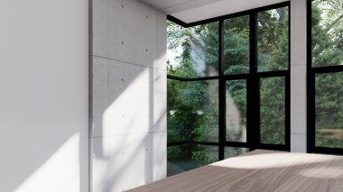 Boş iç oda gölge duvarı arka planı mimari güneş ışığını taklit ediyor. boş ev modern pencere ışıklandırması daire tasarımı ev içinde beyaz ev. boş küçük konsept arkaplan parlak temiz.