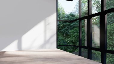 Boş iç oda gölge duvarı arka planı mimari güneş ışığını taklit ediyor. boş ev modern pencere ışıklandırması daire tasarımı ev içinde beyaz ev. boş küçük konsept arkaplan parlak temiz.