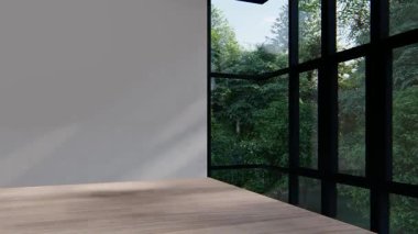 Boş iç oda gölge duvarı arka planı mimari güneş ışığını taklit ediyor. boş ev modern pencere ışıklandırması daire tasarımı ev içinde beyaz ev. boş küçük konsept arkaplan parlak temiz.