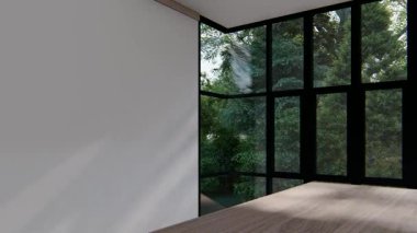 Boş iç oda gölge duvarı arka planı mimari güneş ışığını taklit ediyor. boş ev modern pencere ışıklandırması daire tasarımı ev içinde beyaz ev. boş küçük konsept arkaplan parlak temiz.