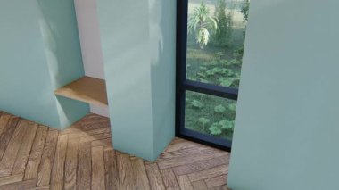 Boş iç oda gölge duvarı arka planı mimari güneş ışığını taklit ediyor. boş ev modern pencere ışıklandırması daire tasarımı ev içinde beyaz ev. boş küçük konsept arkaplan parlak temiz.