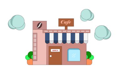 Kafe, kafe, düz vektör illüstrasyonu.