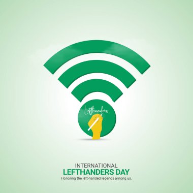 Uluslararası Lefthanders Günü Crative Ads Design. Solcular Günü el yazısı simgesi arkaplan şablonunda izole edildi. Lefthanders Posteri, vektör, illüstrasyon, 13 Ağustos. Önemli bir gün.