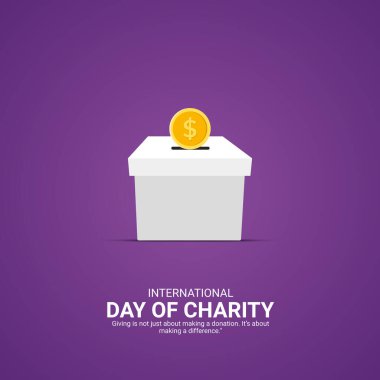 Uluslararası Yardım Günü Yaratıcı Reklamlar Tasarımı. Bağış, bağış, madeni para ikonu arka plan için Şablon 'da izole edildi. Charity Poster, vektör, 3D, illüstrasyon, 5 Eylül. Önemli gün, tatil konsepti..