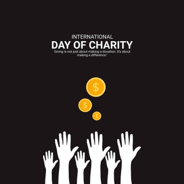 Uluslararası Yardım Günü Yaratıcı Reklamlar Tasarımı. Bağış, bağış, madeni para ikonu arka plan için Şablon 'da izole edildi. Charity Poster, vektör, 3D, illüstrasyon, 5 Eylül. Önemli gün, tatil konsepti..