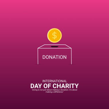 Uluslararası Yardım Günü Yaratıcı Reklamlar Tasarımı. Bağış, bağış, madeni para ikonu arka plan için Şablon 'da izole edildi. Charity Poster, vektör, 3D, illüstrasyon, 5 Eylül. Önemli gün, tatil konsepti..