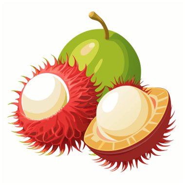 Rambutan tüm meyve ve soyulmuş beyaz arka planda izole.