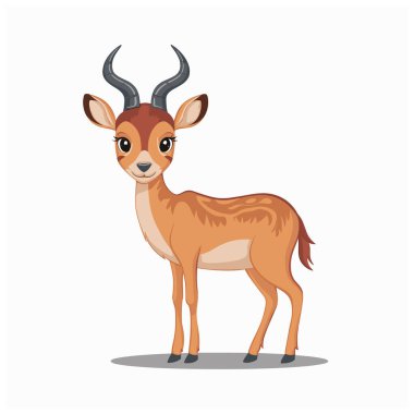 Cute antelope stands on a white background in cartoon style. Vector illustration with African animal. clipart