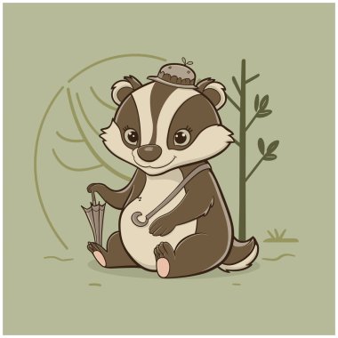 Cute Badger cartoon vector illustration white background clipart