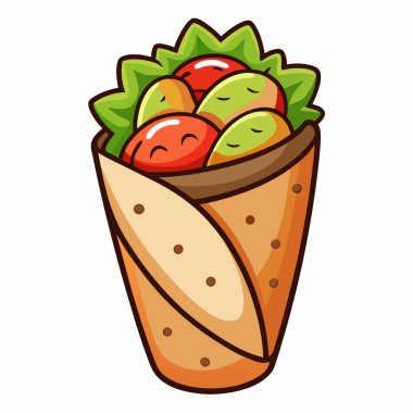 Burrito - Meksika geleneksel yemekleri. Vektör rengi gerçekçi illüstrasyon. Beyaz arkaplanda izole