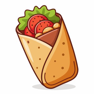 Burrito - Meksika geleneksel yemekleri. Vektör rengi gerçekçi illüstrasyon. Beyaz arkaplanda izole