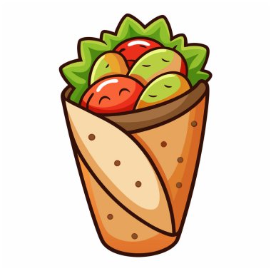 Burrito - Meksika geleneksel yemekleri. Vektör rengi gerçekçi illüstrasyon. Beyaz arkaplanda izole