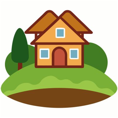 Beyaz arkaplandaki çiftlik evi düz vektör çizimi.