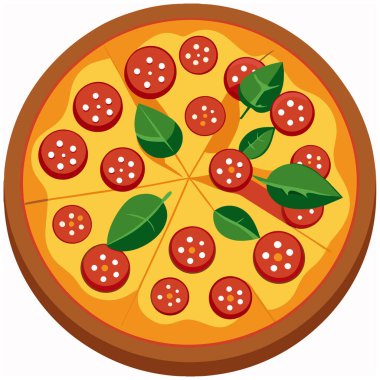 Beyaz arkaplanda Pizza Düz Vektör illüstrasyonu.