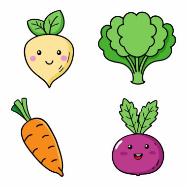 Taze Kohlrabi Sanatı, Vektör, Simge ve Grafik, Düz Sebze Çizimi Tasarımı Beyaz Arkaplanda