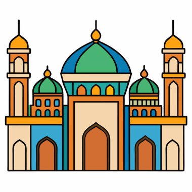 İslam camii düz vektör illüstrasyonu inşa ediyor