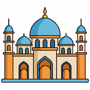 İslam camii düz vektör illüstrasyonu inşa ediyor