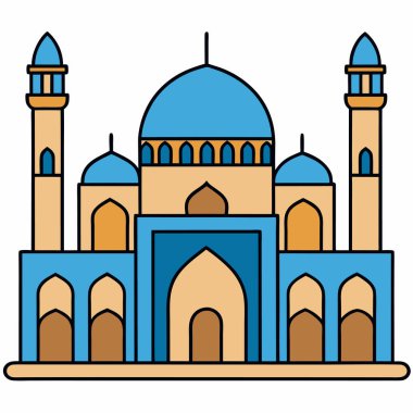 İslam camii düz vektör illüstrasyonu inşa ediyor