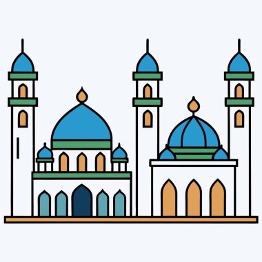 İslam camii düz vektör illüstrasyonu inşa ediyor