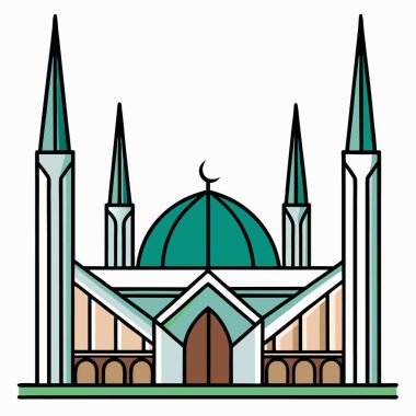 İslam camii düz vektör illüstrasyonu inşa ediyor