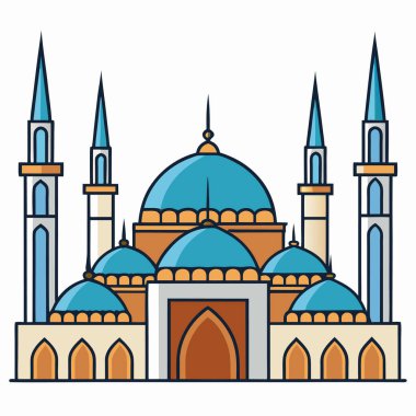 İslam camii düz vektör illüstrasyonu inşa ediyor