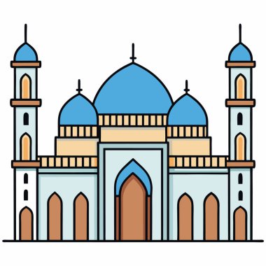 İslam camii düz vektör illüstrasyonu inşa ediyor