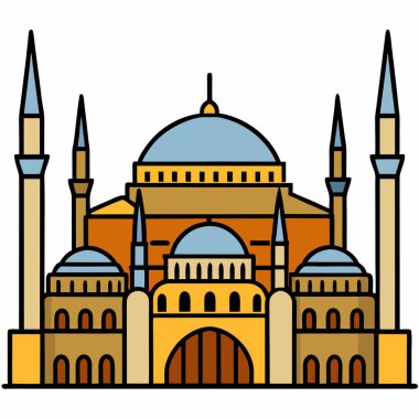 İslam camii düz vektör illüstrasyonu inşa ediyor