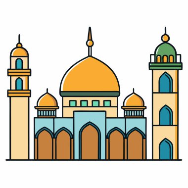 İslam camii düz vektör illüstrasyonu inşa ediyor