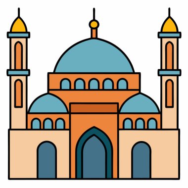 İslam camii düz vektör illüstrasyonu inşa ediyor