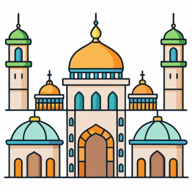 İslam camii düz vektör illüstrasyonu inşa ediyor