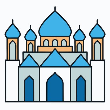 İslam camii düz vektör illüstrasyonu inşa ediyor