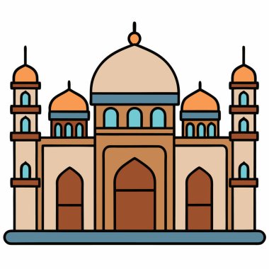 İslam camii düz vektör illüstrasyonu inşa ediyor