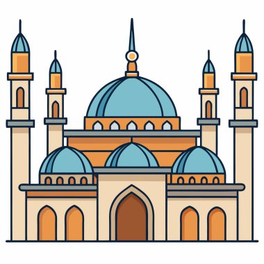 İslam camii düz vektör illüstrasyonu inşa ediyor