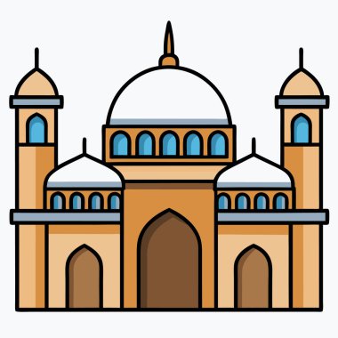 İslam camii düz vektör illüstrasyonu inşa ediyor