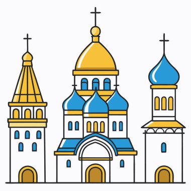 Ortodoks düz tasarım vektör çizimi. Katedral Kilisesi simgesi izole edildi