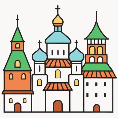 Ortodoks düz tasarım vektör çizimi. Katedral Kilisesi simgesi izole edildi