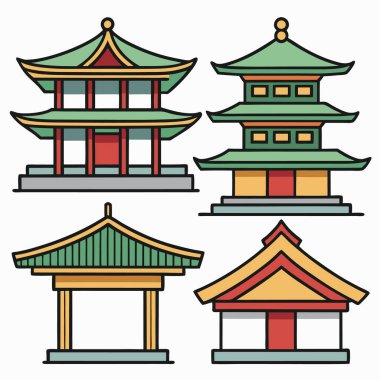 SHINTO SHRINE 'ın basit renkli düz çizimi, JAPONYA