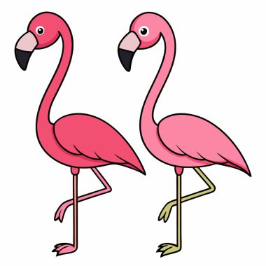 Beyaz arkaplanda düz stil pembe flamingo karikatür