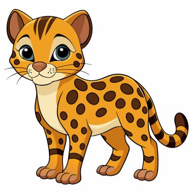 Ocelot vektör illüstrasyonu, çizgi film karakteri, düz stil hayvan..