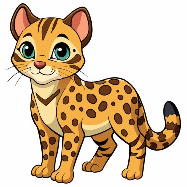 Ocelot vektör illüstrasyonu, çizgi film karakteri, düz stil hayvan..