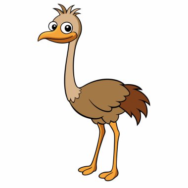 Ostrich cartoon illustration. Vector ostrich isolated on white background Flat design element clipart