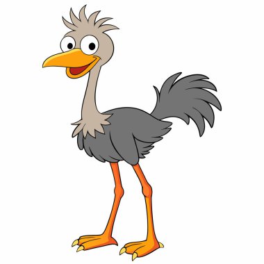 Ostrich cartoon illustration. Vector ostrich isolated on white background Flat design element clipart