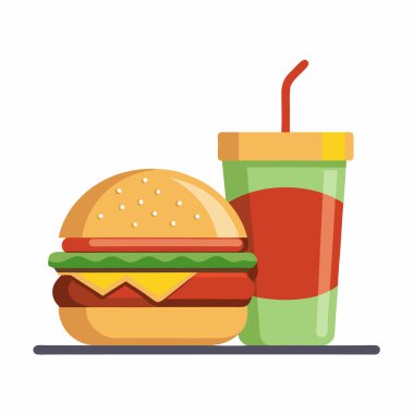 Beyaz arkaplanda hamburger vektörü düz sanat çizimi