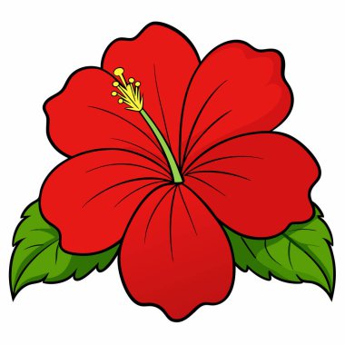 beyaz arkaplanda izole edilmiş hibiscus çiçeği düz vektör illüstrasyon klibiti